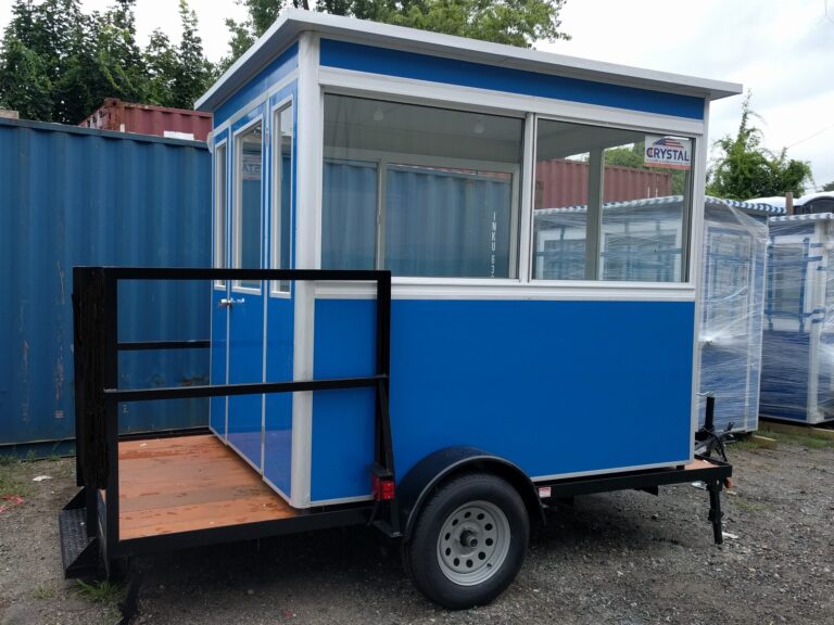 blue portable office on wheels