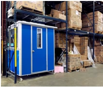 Blue booth in warehouse