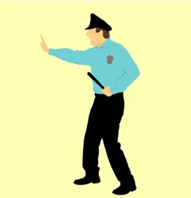 Drawing of security guard with arm extended