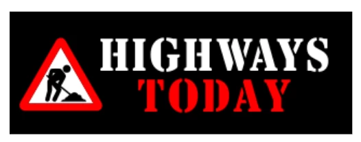 Highways today logo with symbol of man shoveling asphalt