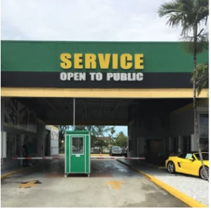 Service Center with green parking booth