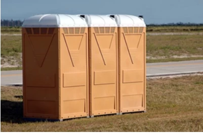 Three portable toilets lined up