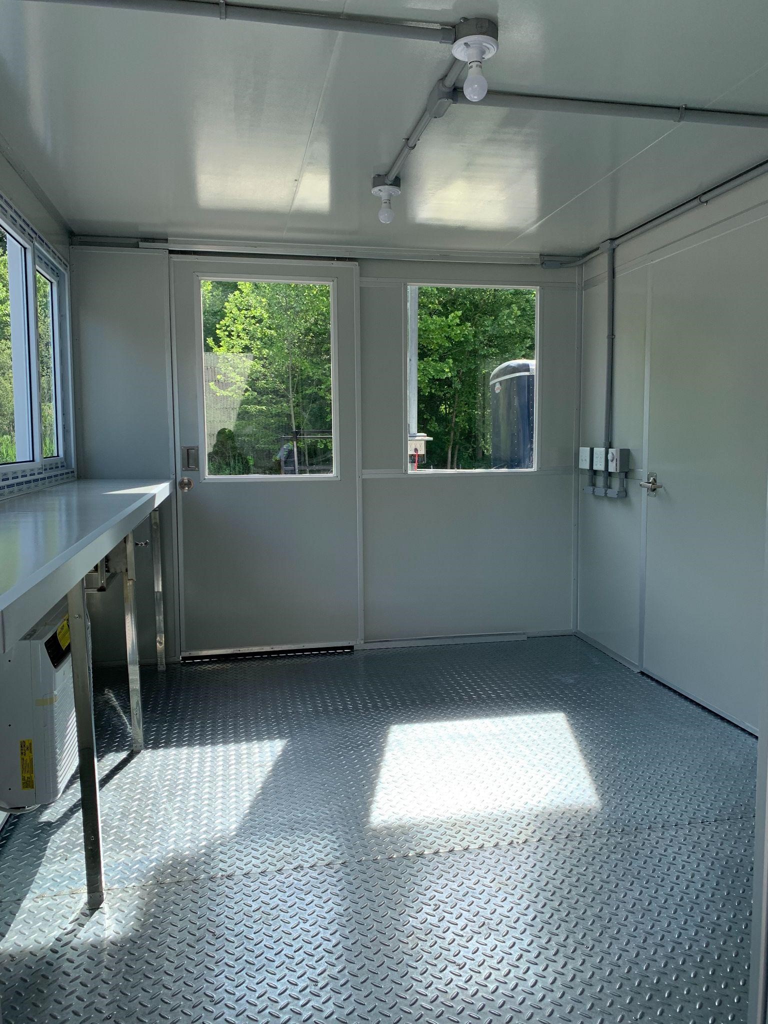 modular office booth with air conditioning and bathroom