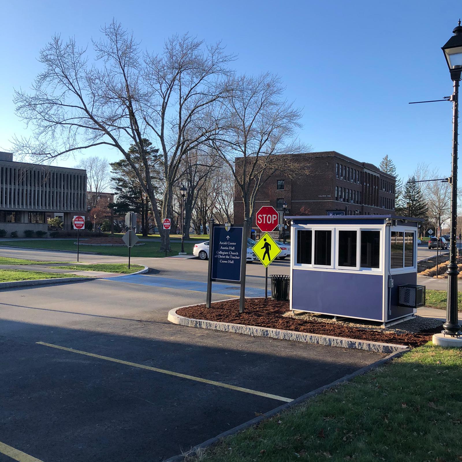 Parking attendant booth at one of the main parking areas at a university