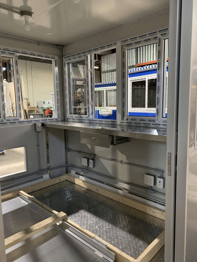 Interior of retail security modular security booths