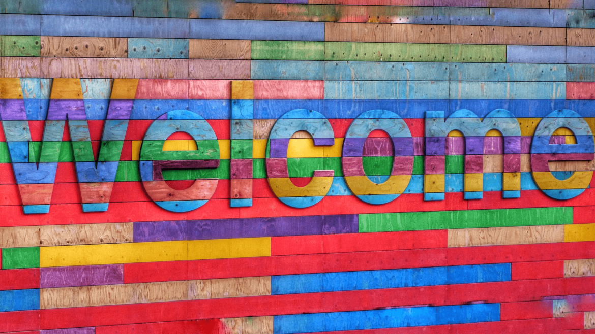 welcome sign on welcome booths for holiday shopping