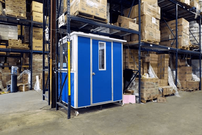 Blue retail storage unit in warehouse