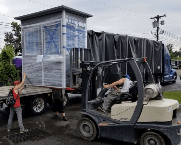 Delivery of booth for elevated practice filming station